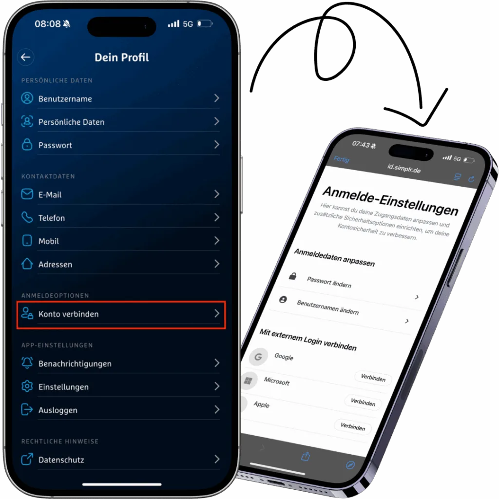 Vereinfachter Login via Microsoft, Google oder Apple