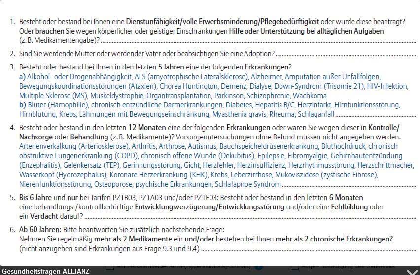 Gesundheitsfrage zur Pflegetagegeldversicherung der SDK
